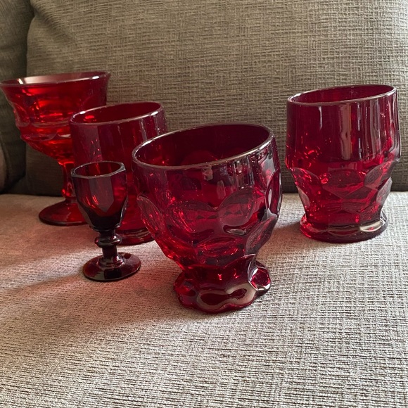 4 Vintage Ruby Red Glasses - 2 Georgian, 1 Imperial Provincial, 1 Fostoria Argus - Picture 6 of 9
